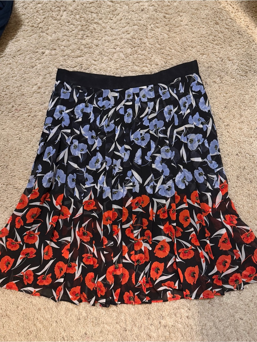 Ann Taylor Black A-Line Skirt with Blue and Red Floral Print NWT